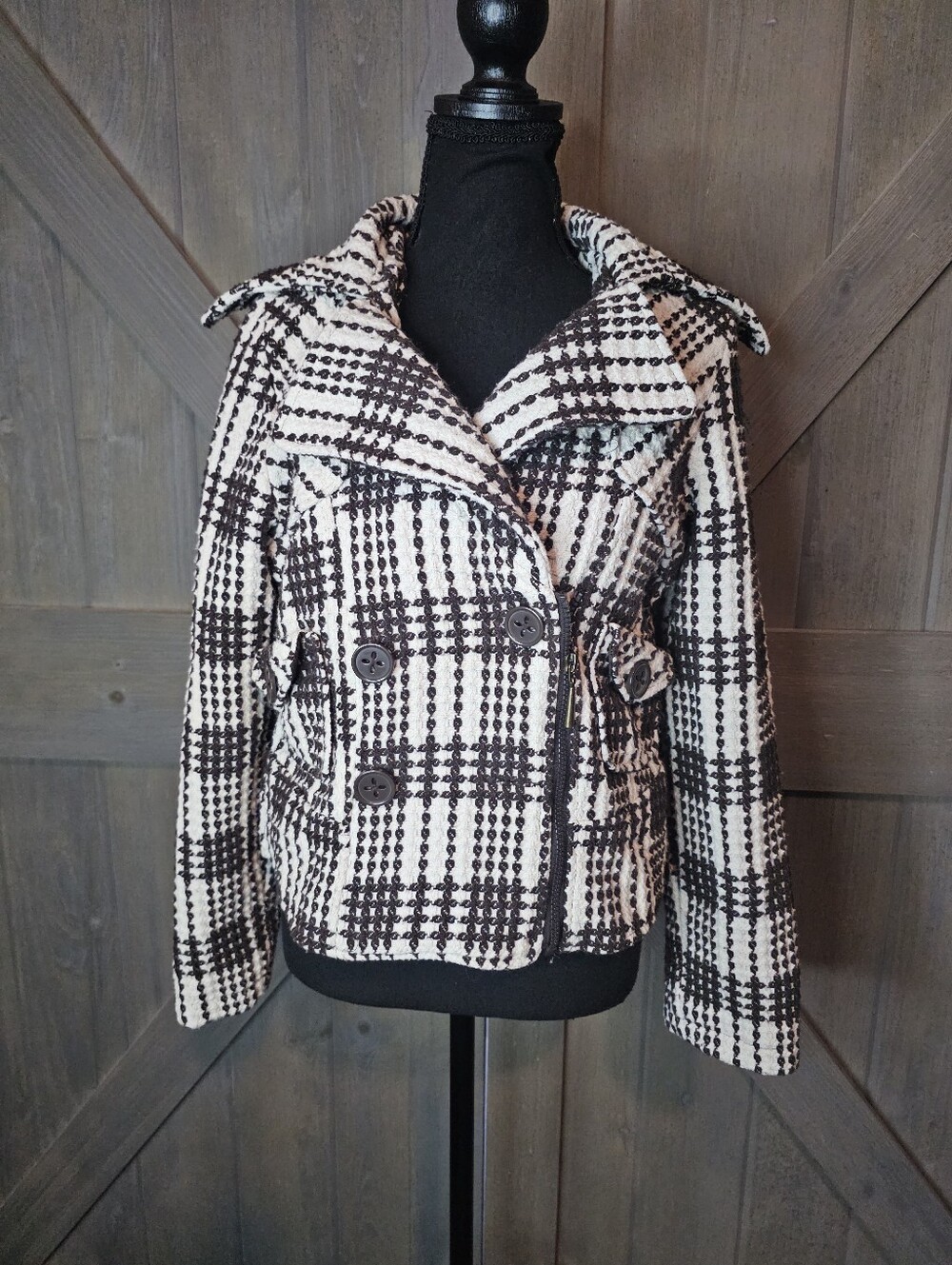 Y2K Paris Hilton Plaid Double Breasted Peacoat Jacket sz Large